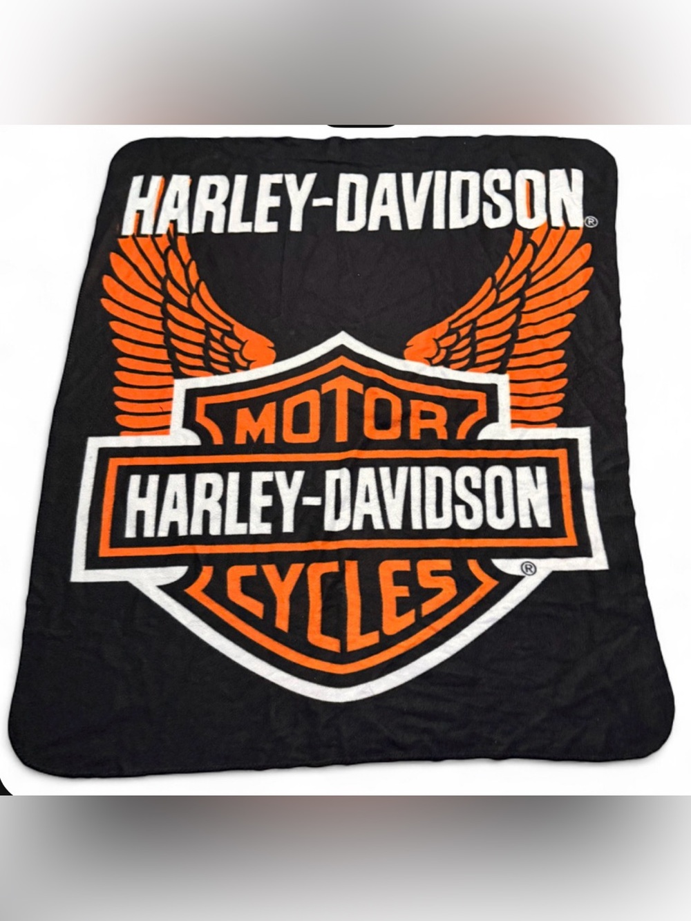 Harley-Davidson Black Orange Winged Logo Throw